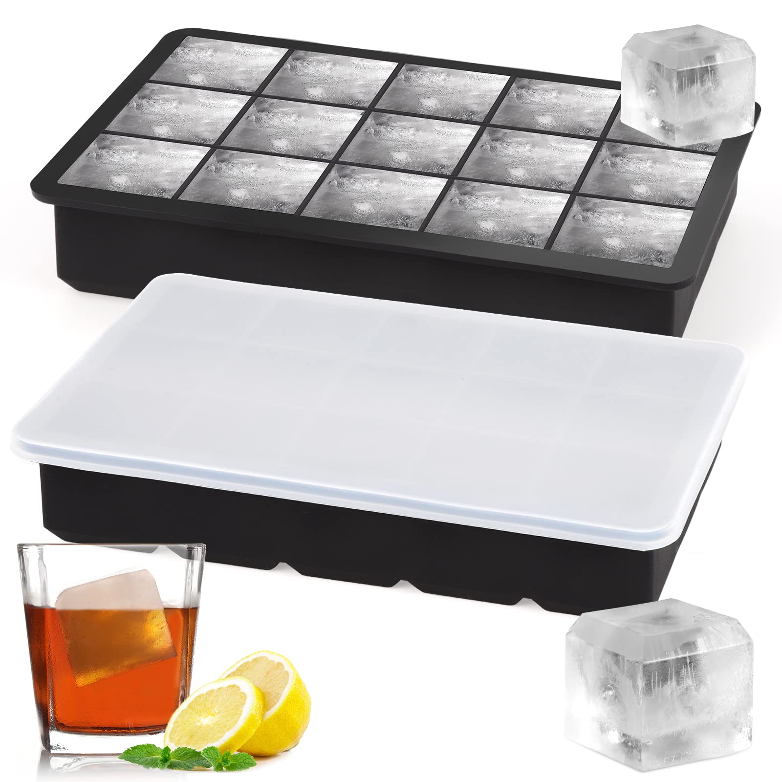 Sinnsally Eiswürfelform Silikon,Eiswürfelform Kugel,Eiswürfelformen & Eiswürfelschalen mit Deckel,Eiskugelform,Eiswürfelbehälter Eiswürfel Form (2er-Pack 15 Eiswürfelform mit Deckel)