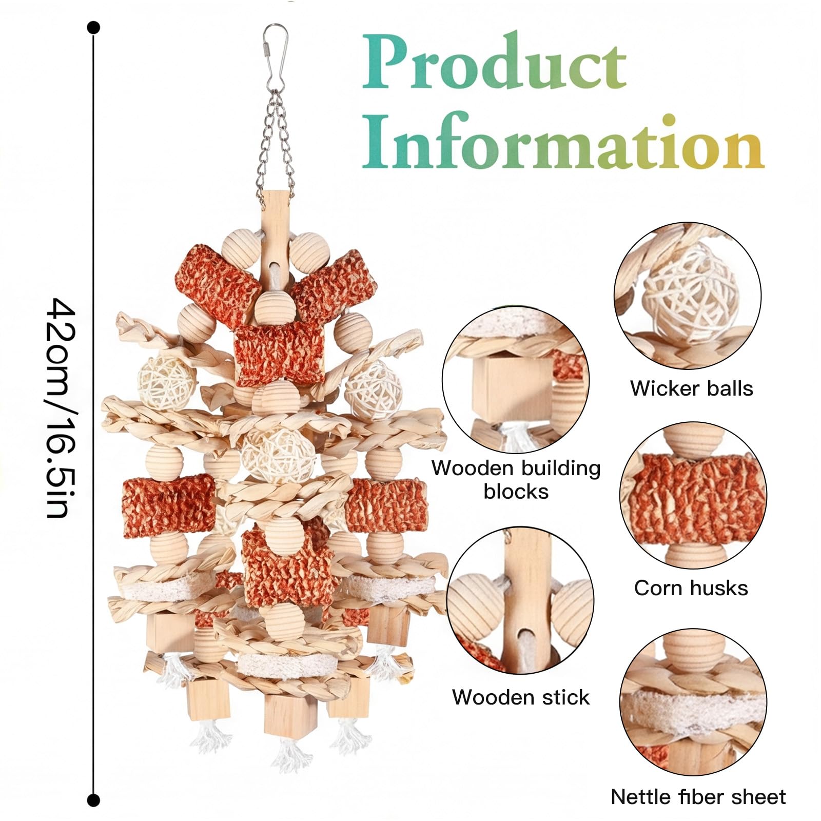 Giochi per Pappagalli in Legno Naturale, Giochi Pappagalli da Masticare con Blocchi di Legno Naturali Appesi per Small Medium parrocchetti Lovebirds fringuelli
