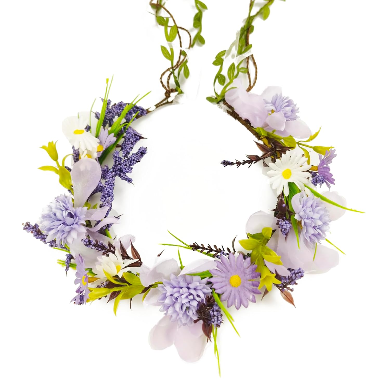 TooGet Purple Flower Crown Headbands for Women Bohemian Floral Crown Hair Accessories Artificial Floral Headpiece Wreath for Weddings, Travel, Themed Parties, Vacations and Birthdays