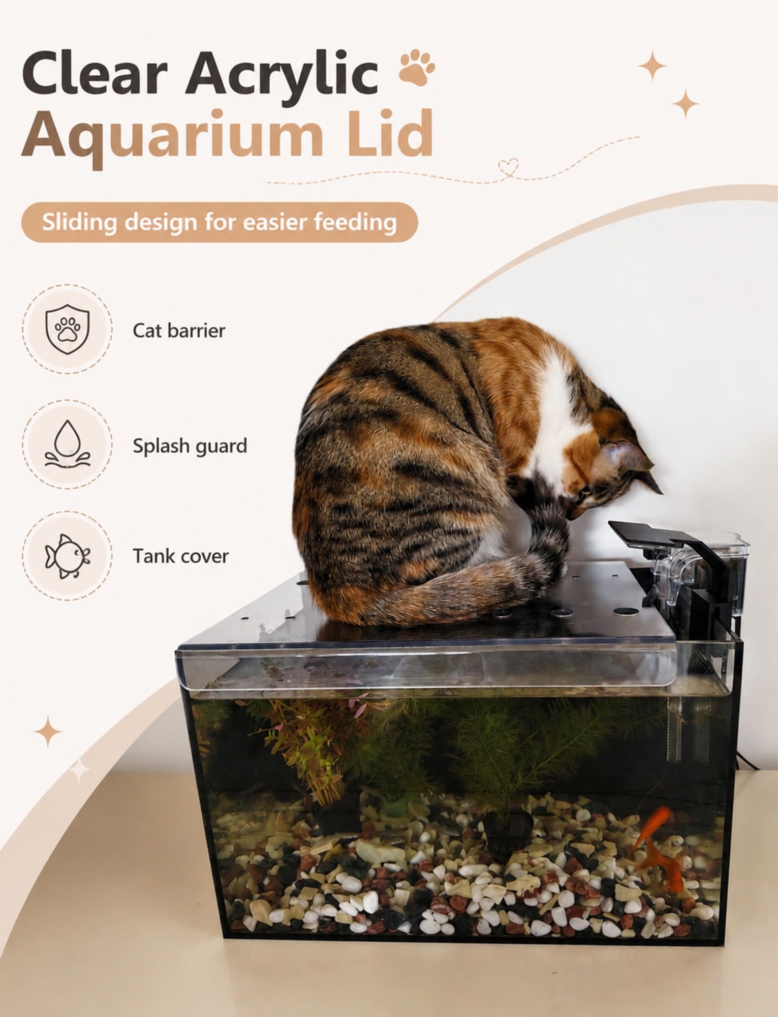 Generico Coperchio for Acquario in Acrilico Trasparente, Coperchio Scorrevole for Acquario con Fori di Ventilazione, paraspruzzi Anti-Salto a Prova di Gatto(3 mm,80x40.4cm/31.5x15.9 in)