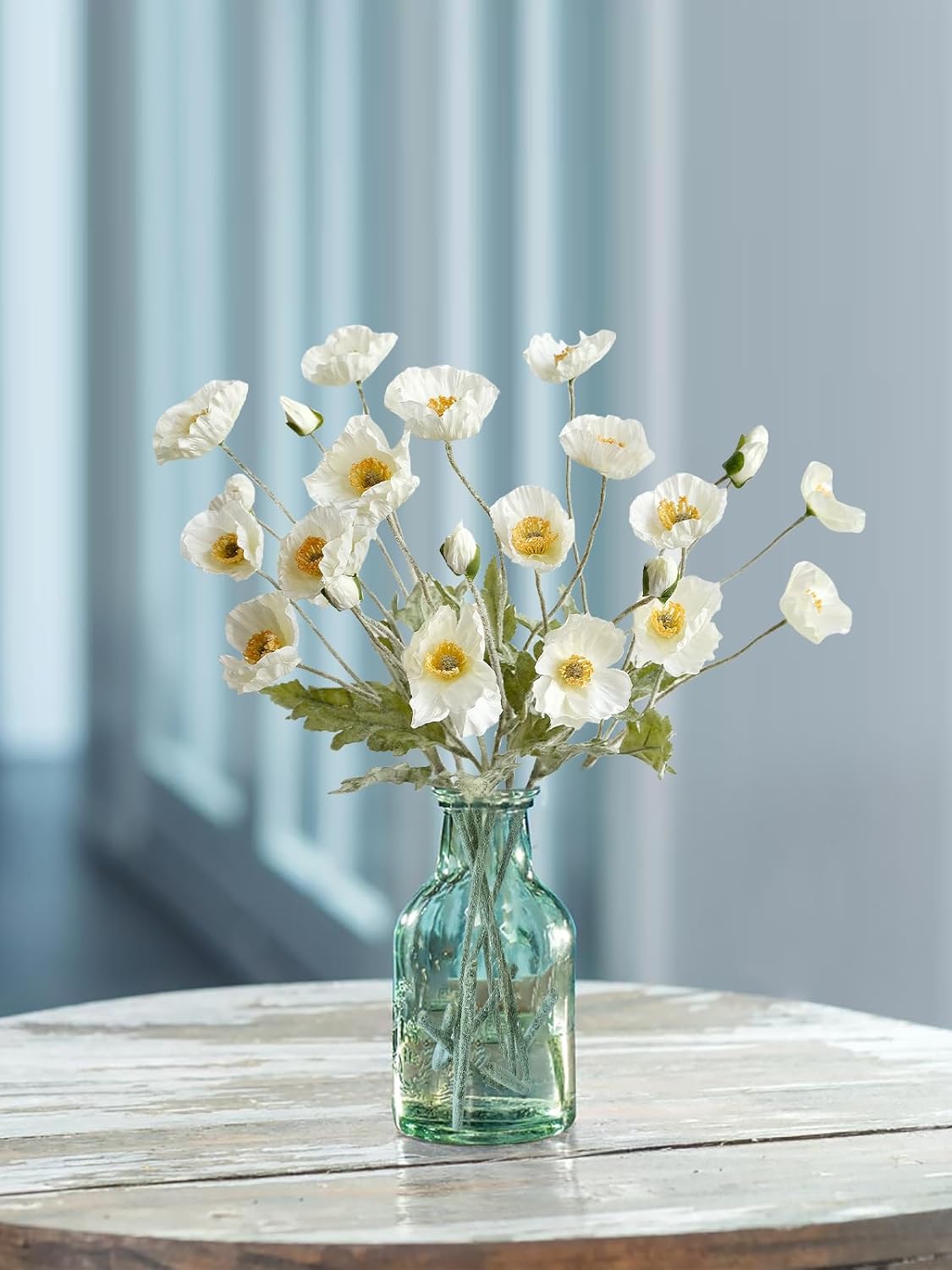 JINWOE White Poppy Silk Flowers, 6pcs Lifelike Artificial Plants & Flowers, Faux Poppies Bouquet with Long Stems for Spring Kitchen Table Centerpiece Wedding Baby Shower Home Cemetery