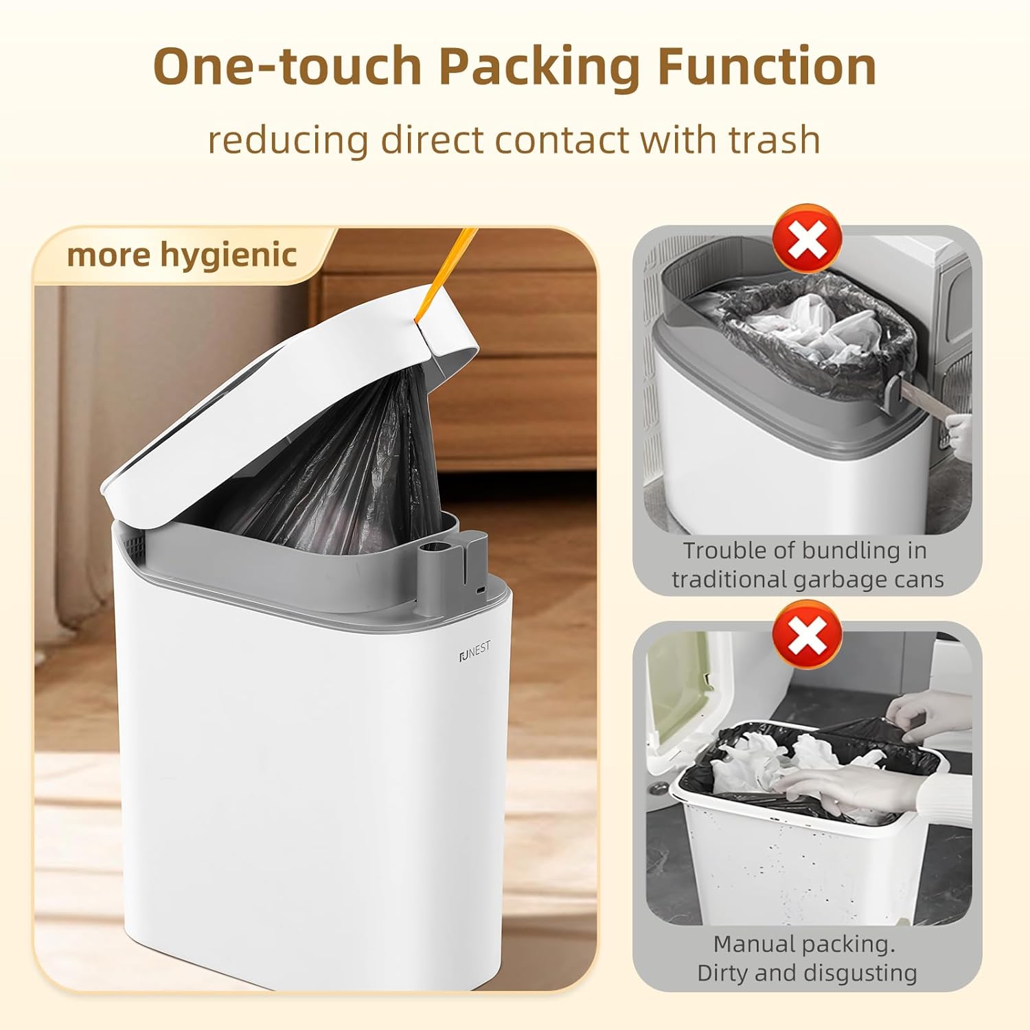 funest Smart Bathroom Trash Can with Lid- 3.5 Gallon Rechargeable Motion Sensor Trash Can,Waterproof Automatic Garbage Can with Automatic Suction Bag Feature,Waste Bin for Bedroom, Kitchen, Office
