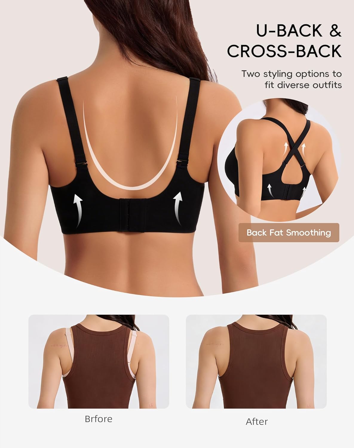 Jelly Bras for Women 2 Pack - Wireless Push Up Seamless Bra V Neck No Underwire Padded Comfortable Tshirt Bralettes