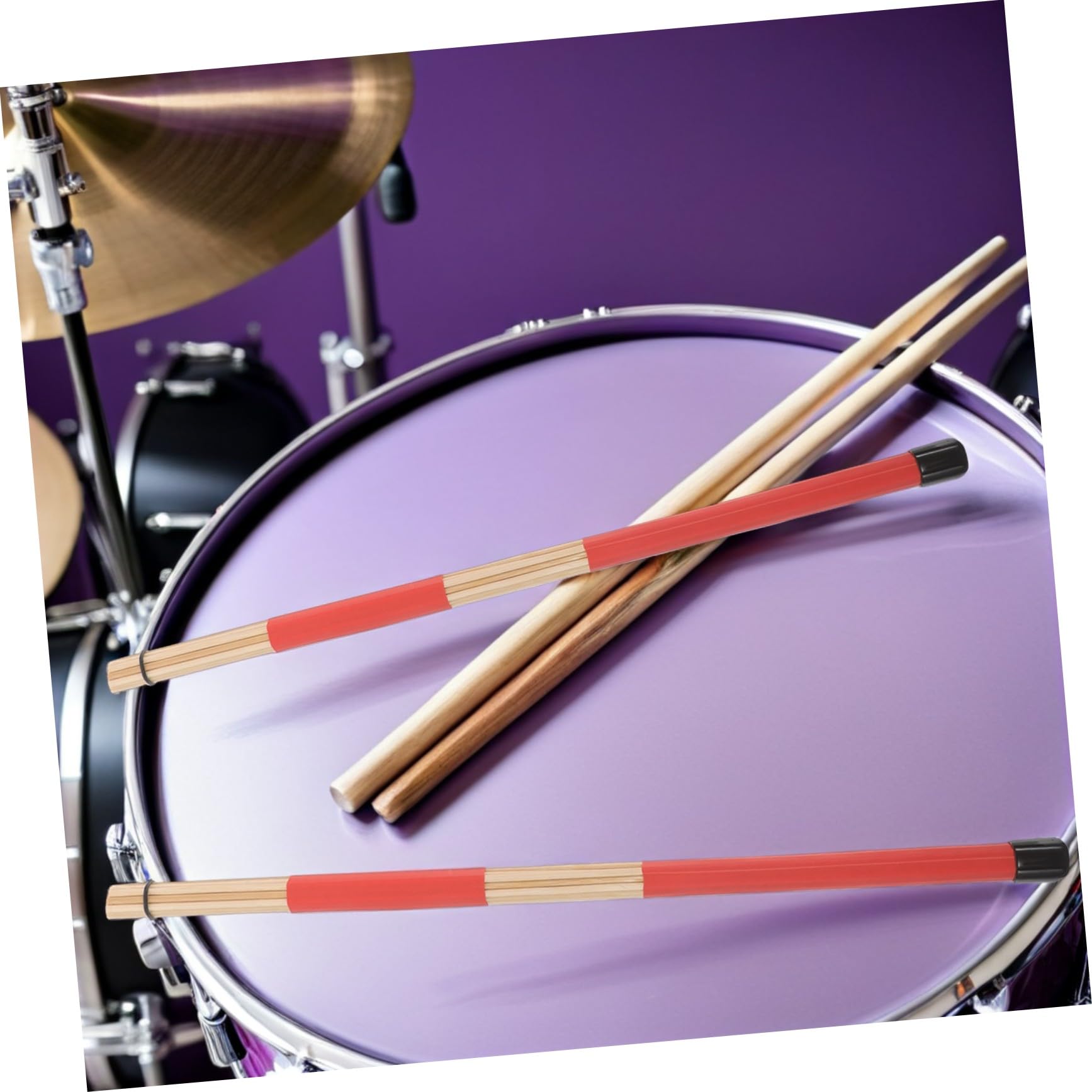 Kit de Accesorios de Percusión Batería con Baquetas de Nylon y Madera, Mazo Antideslizante Rojo y Cepillos Azules con Funda Portátil para Batería Acústica