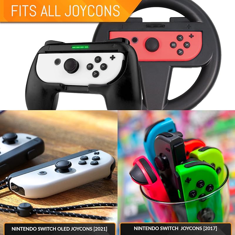 Orzly Nintendo Switch Parti Kiegészítő Szett Kontroller Grip-ekkel, Verseny Kormányokkal, Tánc Csuklópántokkal és Tenisz Ütőkkel - 16 Parti