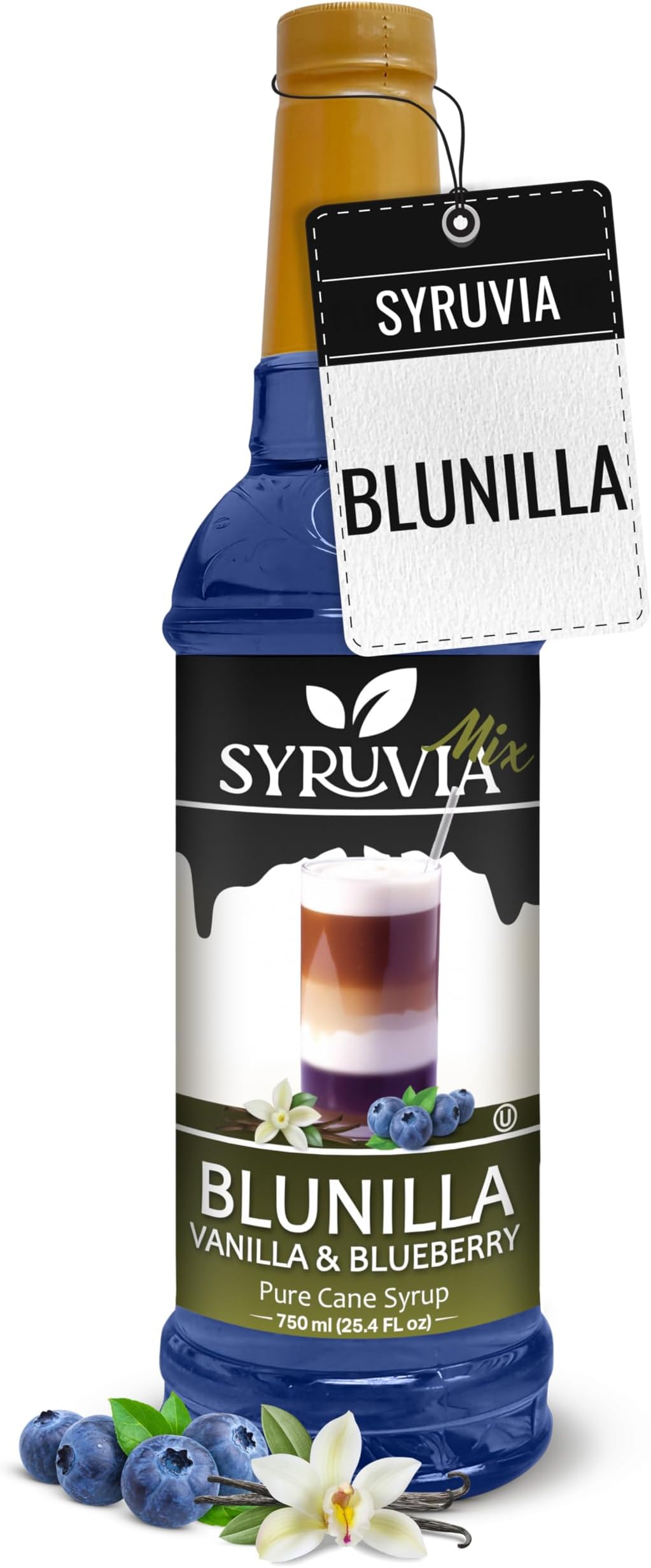 Syruvia Coffee Syrup, BLUNILLA Syrup, Vanilla Blueberry Flavored Syrup for Drinks, Lattes, and Desserts – 25.4 fl oz,