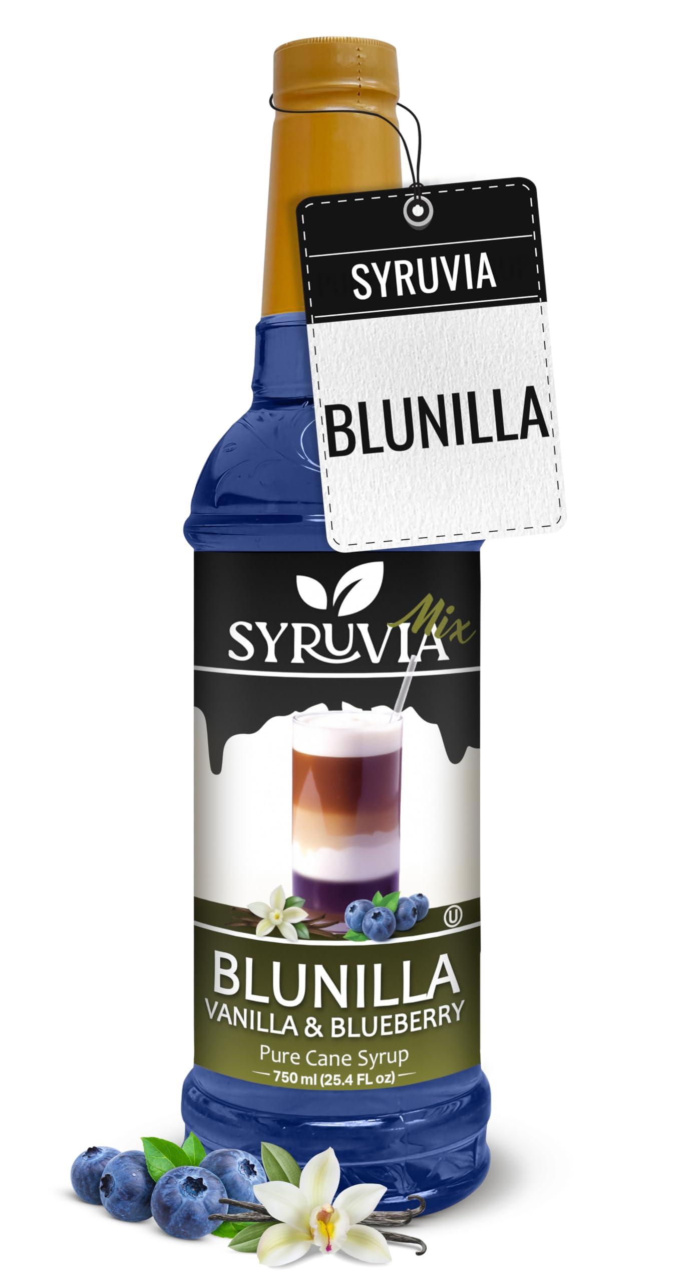Syruvia BLUNILLA Coffee Syrup Vanilla Blueberry - 25.4 fl oz - Kosher Syrups, Gluten Free, No Coloring, Perfect for Drinks, Soda, Shakes, Desserts, and More.