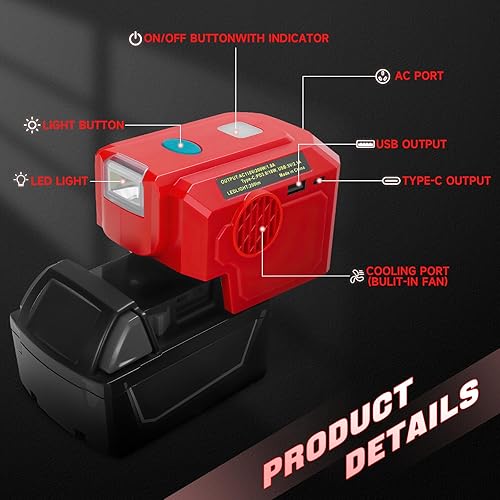 Miniatura 3 de 200 W para inversor de corriente Milwaukee, para cargador adaptador de batería Milwaukee M18B 18V, con salida de CA de 110 V y puerto USB, puerto