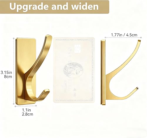 Miniatura 5 de Paquete de 4 ganchos autoadhesivos para colgar abrigos, dobles, de acero inoxidable, resistentes, para toallas, mochilas y sombreros, para baño,