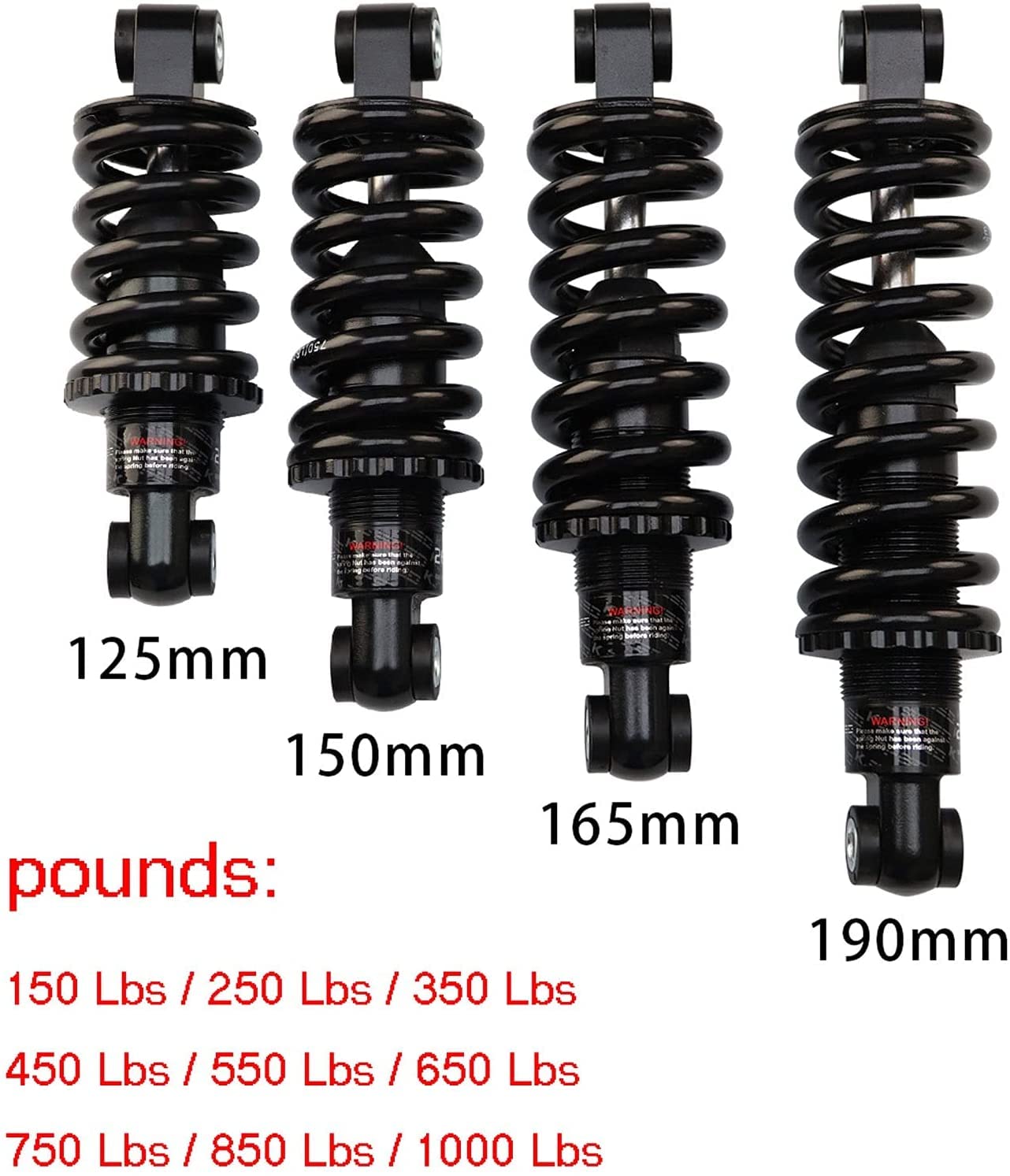 Amortiguador Amortiguador Trasero de Repuesto 125mm, 150mm, 165mm y 190mm for Bicicletas montaña, Resorte helicoidal suspensión Trasera Suave eléctrica(150mm-750lbs)