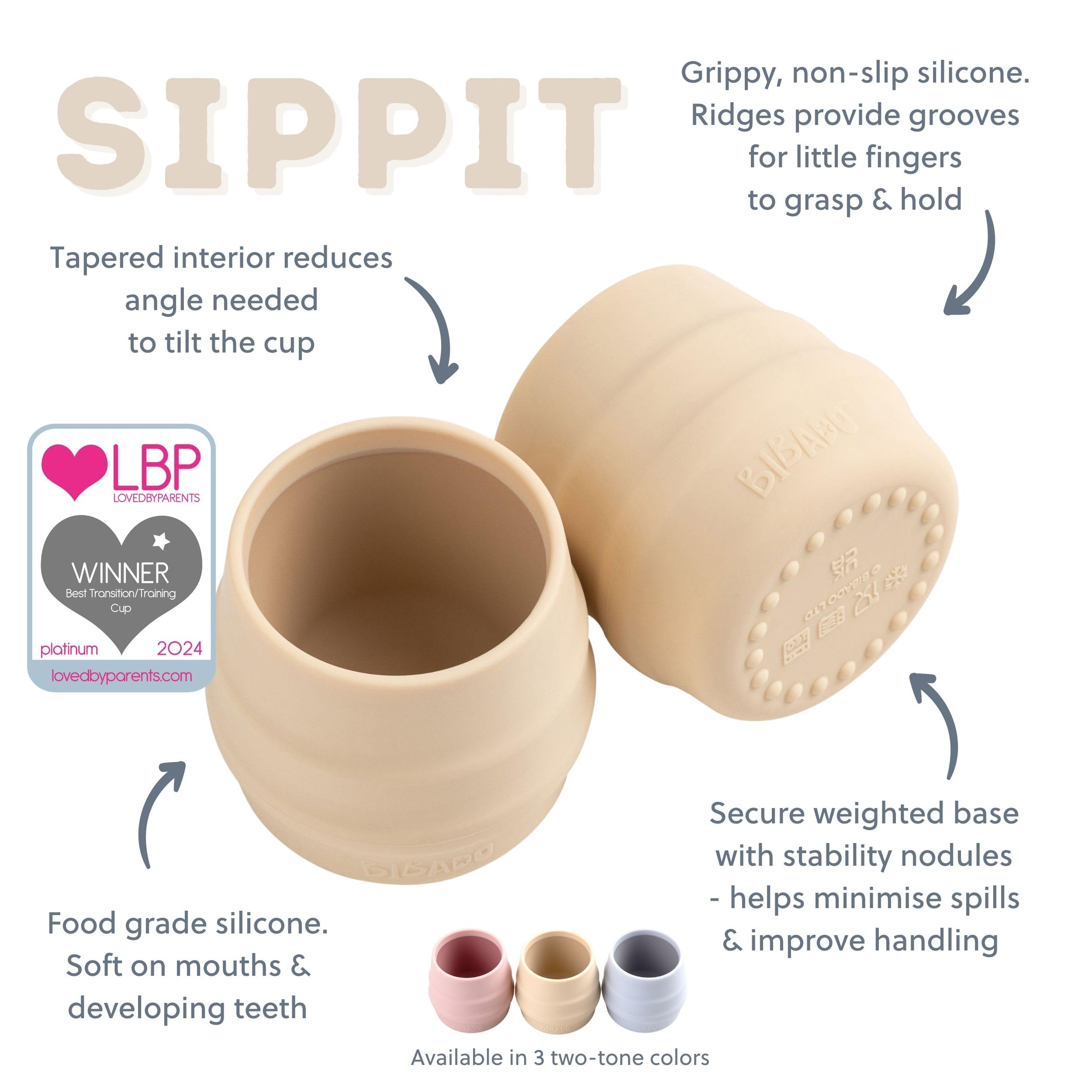 BIBaDO, Sippit Silicone Baby Cup, Fawn (2-Pack), Open Training Silicone Cups, Soft, Non Slip Grip, Weighted Base, Durable - Image 4