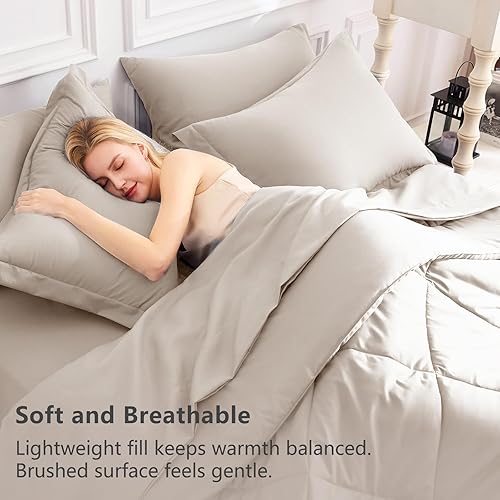 Miniatura 3 de CozyLux Juego de edredón tamaño Queen, color lino, toda la ropa de cama en una sola bolsa, 7 piezas edredón, fundas de almohada y de almohada