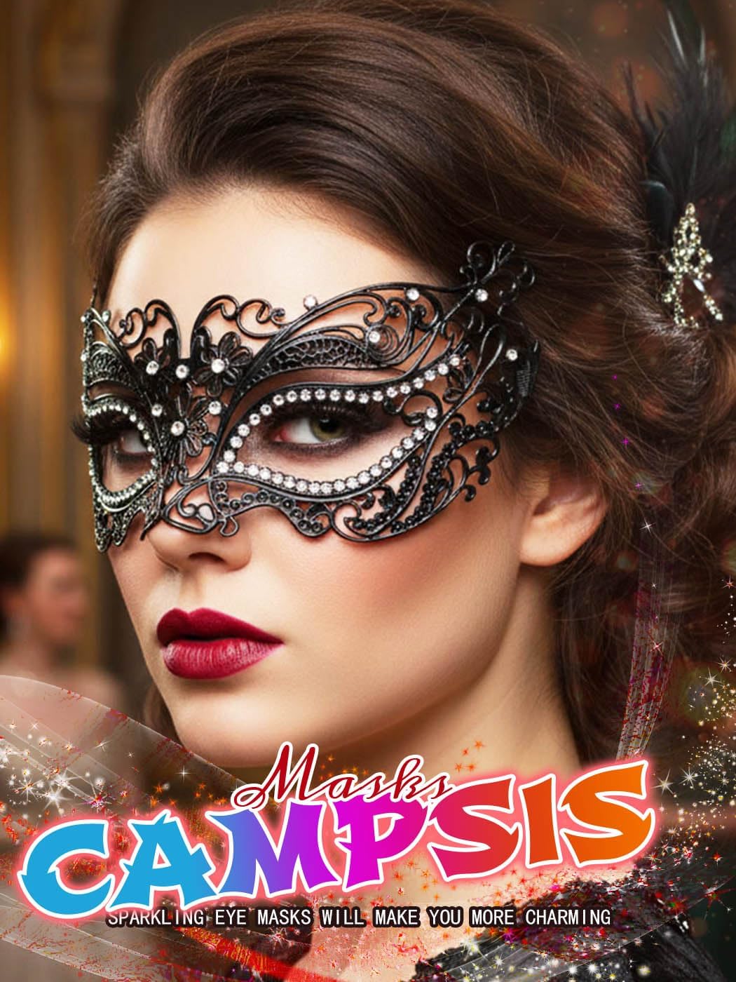 Campsis Women Masquerade Mask Black Masquerade Ball Mask Rhinestone Party Masks for Women - Image 5