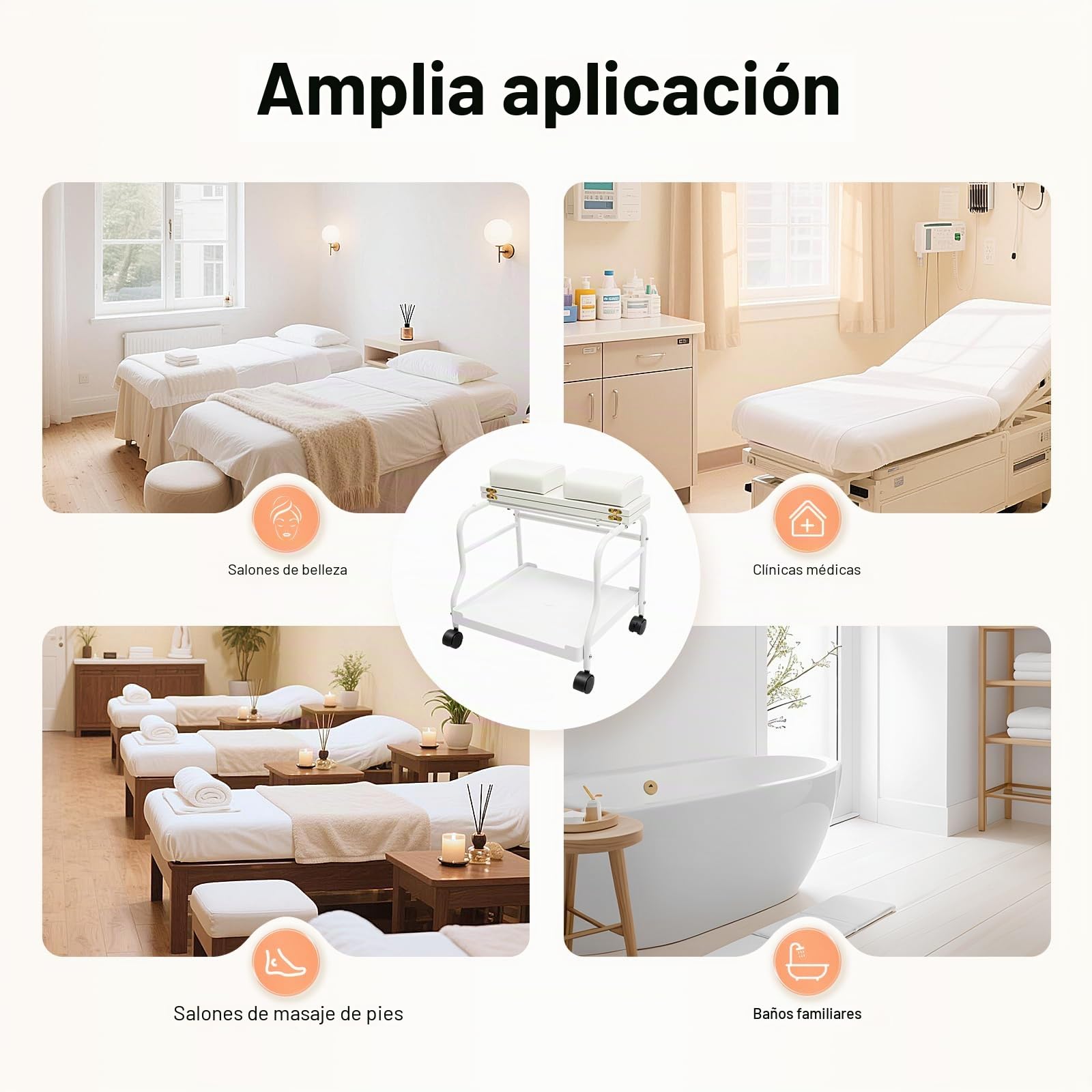 Carritos de Salón, Carrito Portátil, Pedicura, Manicura, Salón de Belleza, Baño de Pies, Reposapiés Spa, para Salones de Belleza, Clínicas Médicas, Salones de Peluquería, Baños, Casa, 50 x 42 x 47 cm,