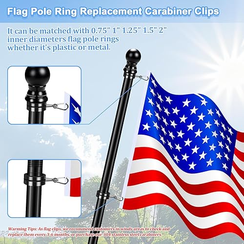 Miniatura 5 de REERON Mosquetón para asta de bandera, clip de resorte, 4 piezas de clips de bandera de repuesto, mosquetón, accesorios para asta de bandera para