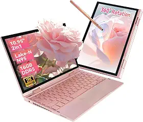 BINTEC Laptop com tela sensível ao toque 2K de 11 polegadas, Celeron N95 (até 3,4 GHz), RAM DDR5 de 16 GB, conversível em 360°, leitor de impressão digital, teclado retroiluminado, Windows 11 Pro (16