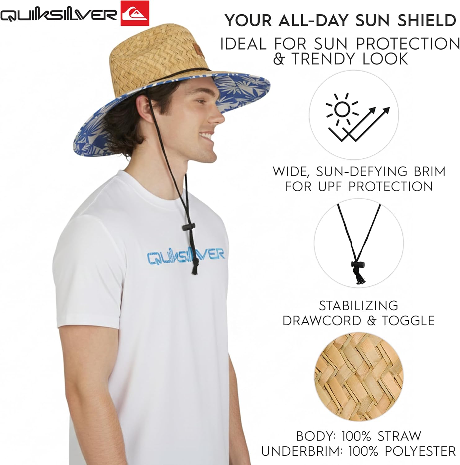 Quiksilver Men's Wide Brim Outdoor Lifeguard Straw Sun Hat - Image 4