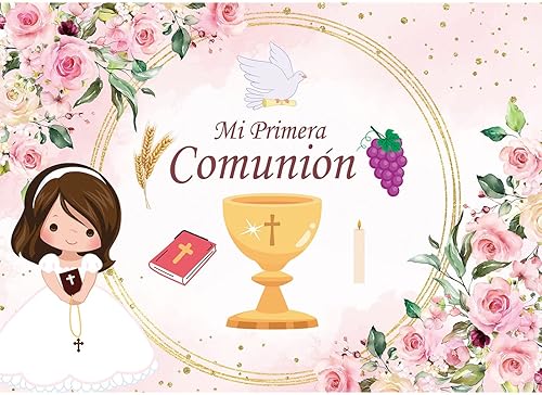 Maijoeyy Telón de fondo de comunión Mi Primera de 7 x 5 pies para niña, telón de fondo de primera comunión, pancarta de primera comunión, telón de