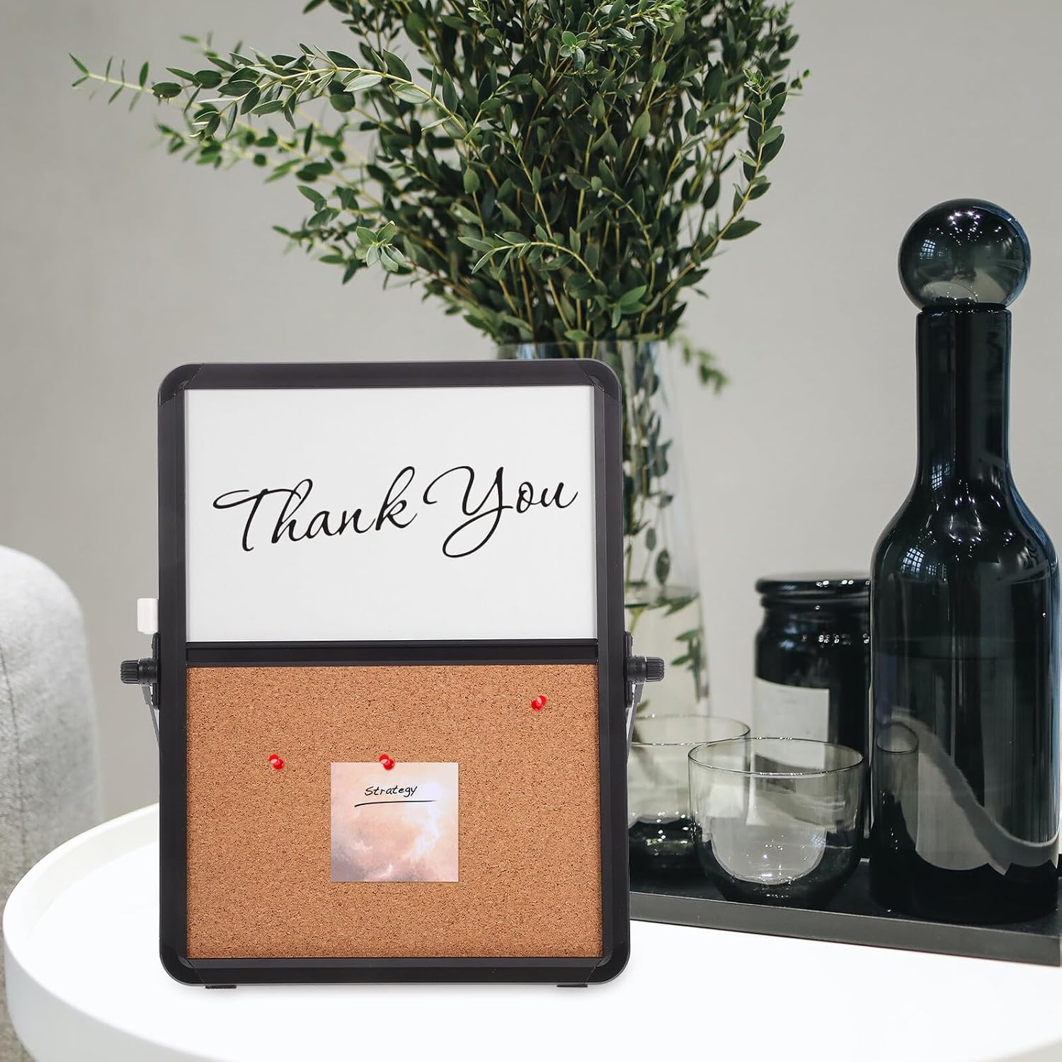 Desktop Cork and Whiteboard Combo with Stand Dual-Sided Message and Memo Bulletin Board for Office and Home Stylish Corkboard Alternative for Notes Photos and Reminders