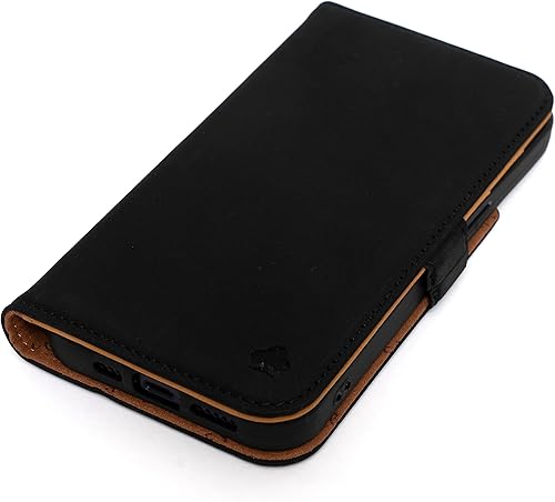 Porter Riley - Funda de piel para iPhone 13 Pro (6.1 pulgadas). Funda de piel auténtica nobuck premium con ranuras para tarjetas y soporte