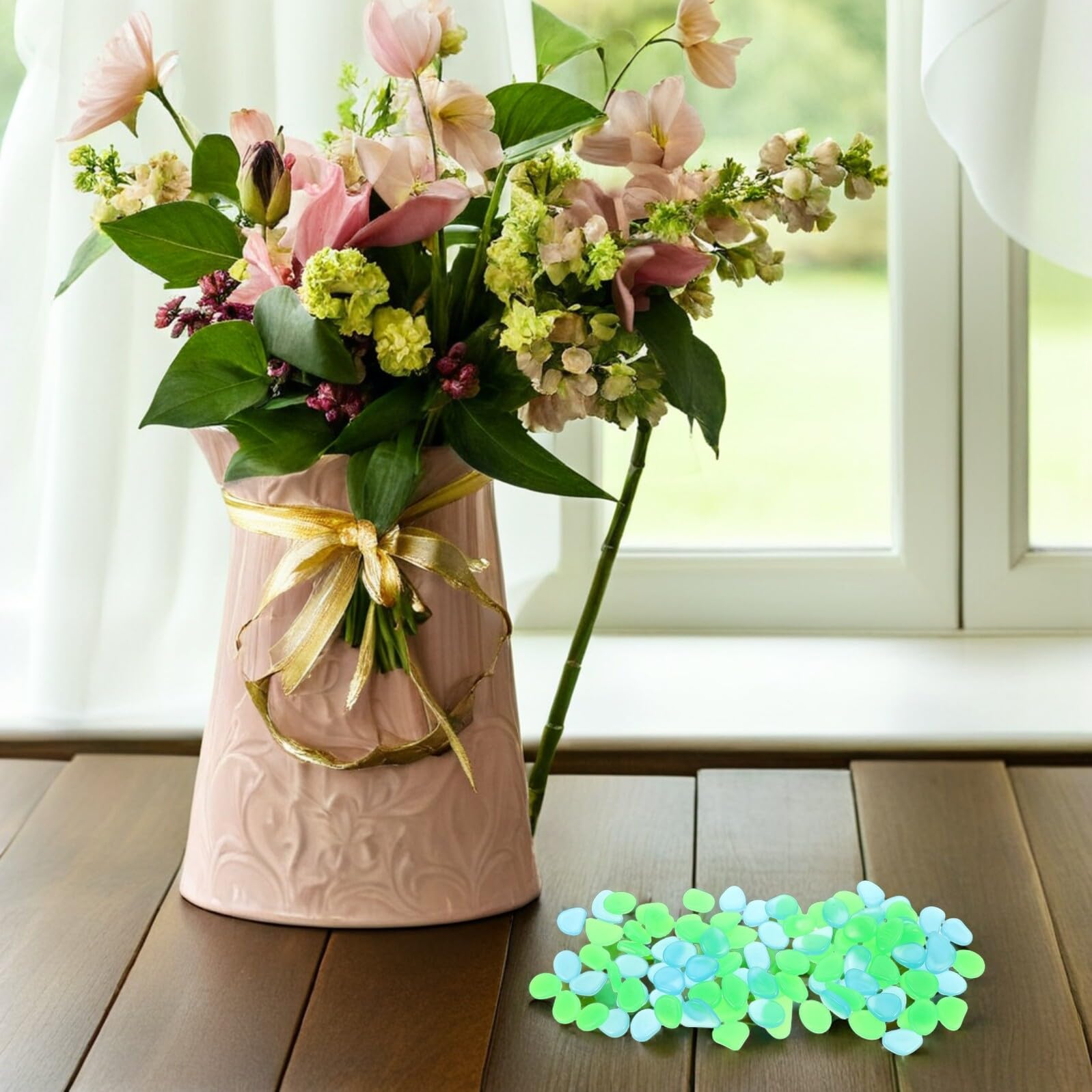 BESPORTBLE Piedras Luminosas Decorativas para Acuarios y Jardines Guijarros de Resina 20-30 MM 500 Unidades Azul y Verde Rocas Fluorescentes para Paisajismo y Decoración de Piscinas