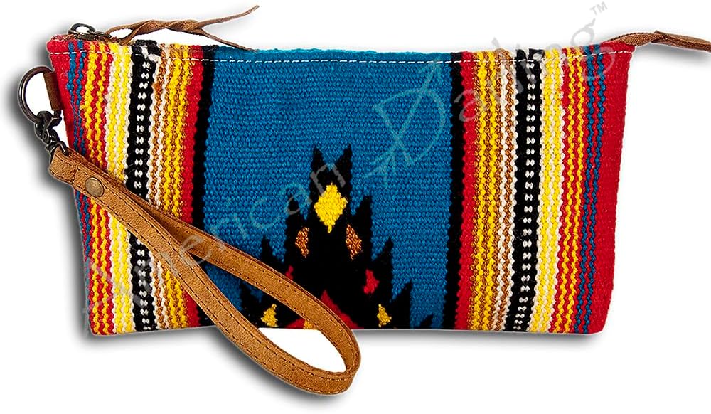 American Darling Women's Wristlet Bag Western Saddle Blanket Genuine Leather Handbag and Ladies Purse