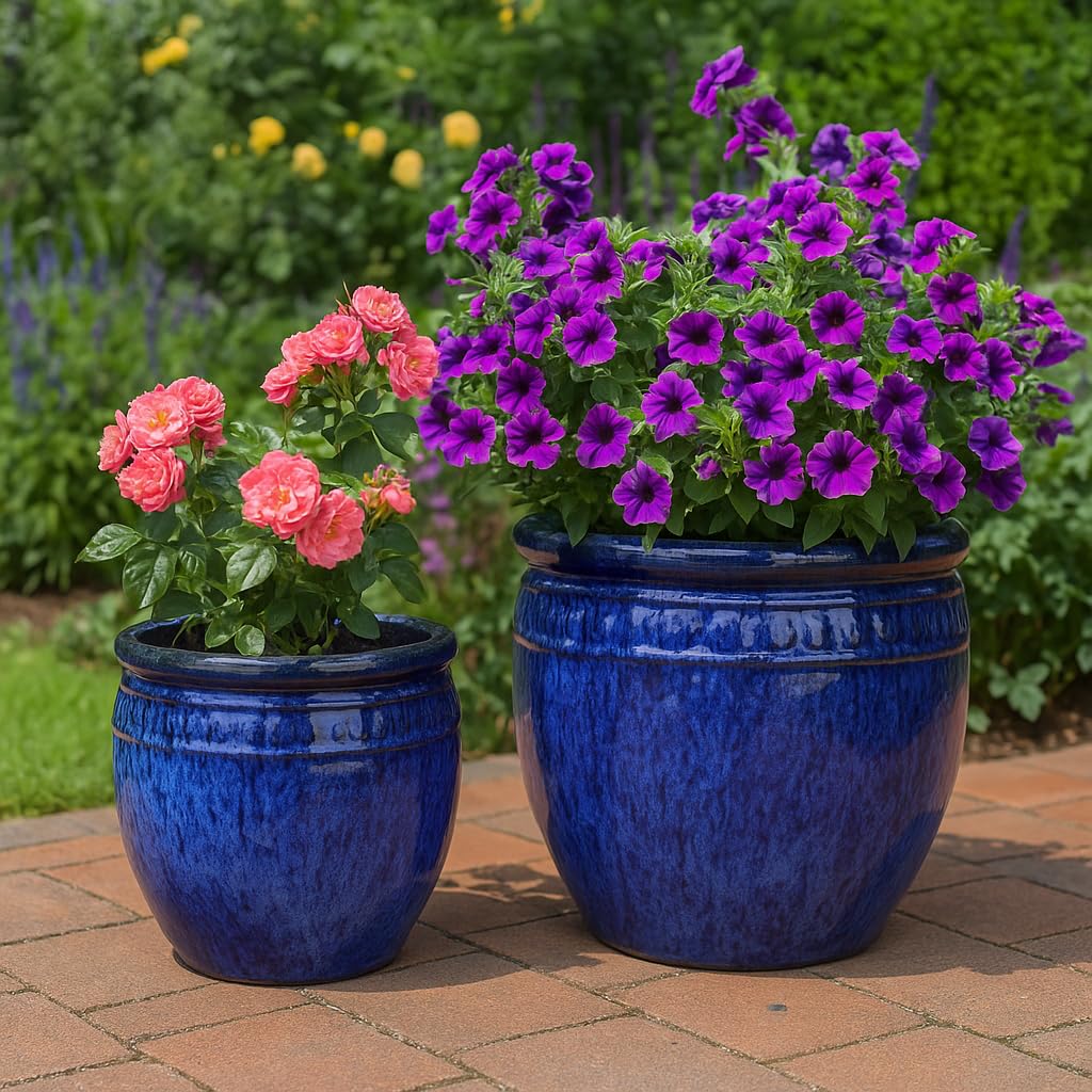 Steinzeug-Blumentopf/Pflanzkübel Coin Blau 26x25cm frostfest