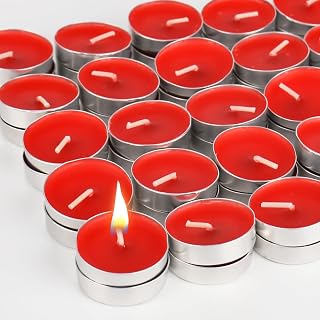 Velas de té perfumadas, 50 unidades, color rojo, en funda de aluminio, redondas, románticas, rojas, para decorar, propuesta, boda, compromiso, decoración de mesa, celebración, relajación,
