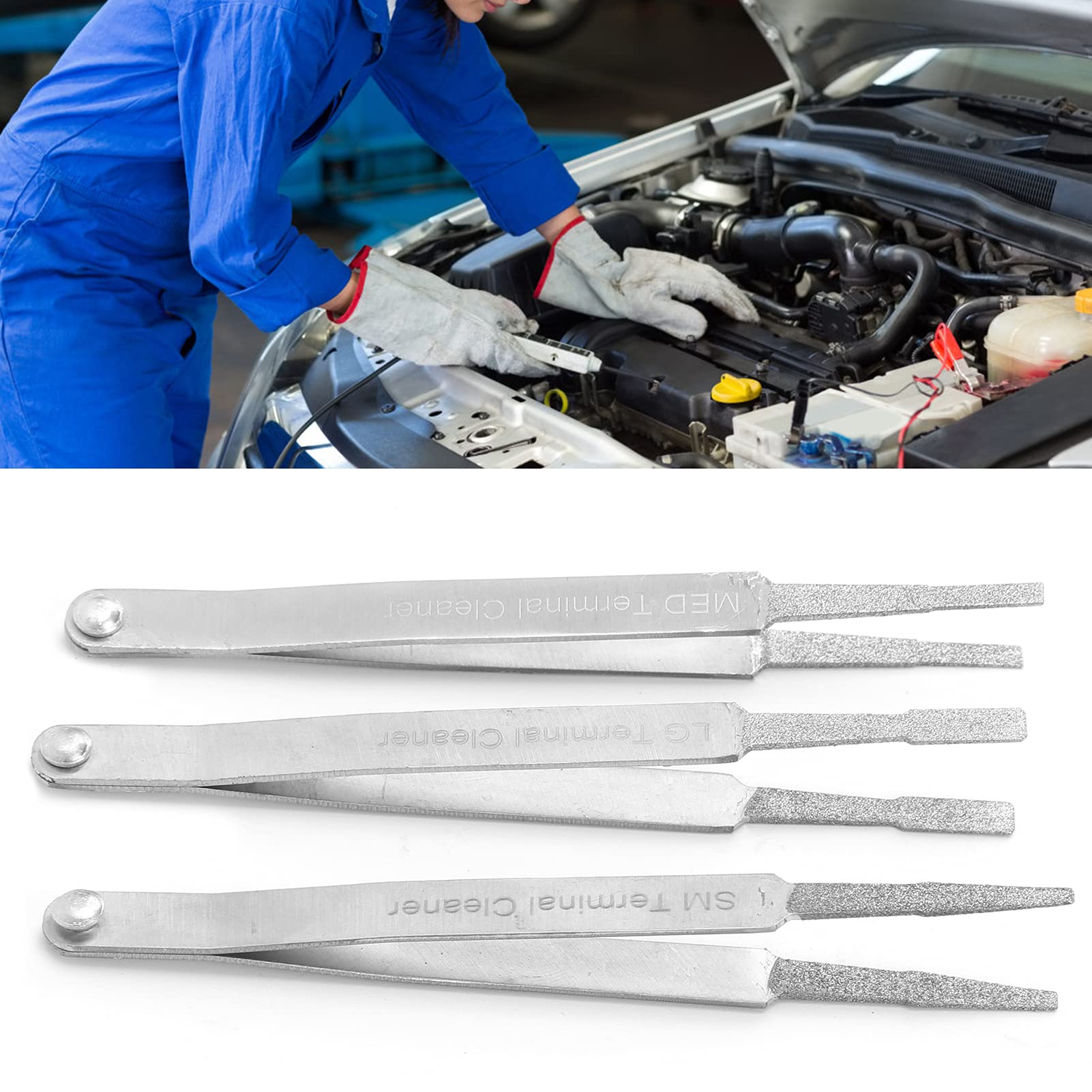 Terminal Cleaner Kit Grip, 3Pcs Terminal Cleaning Tweezers Auto Repairing Hardware Tool, Tip Electrical Terminal Cleaner Terminal Cleaner Set for Small Electrical Spade Pin