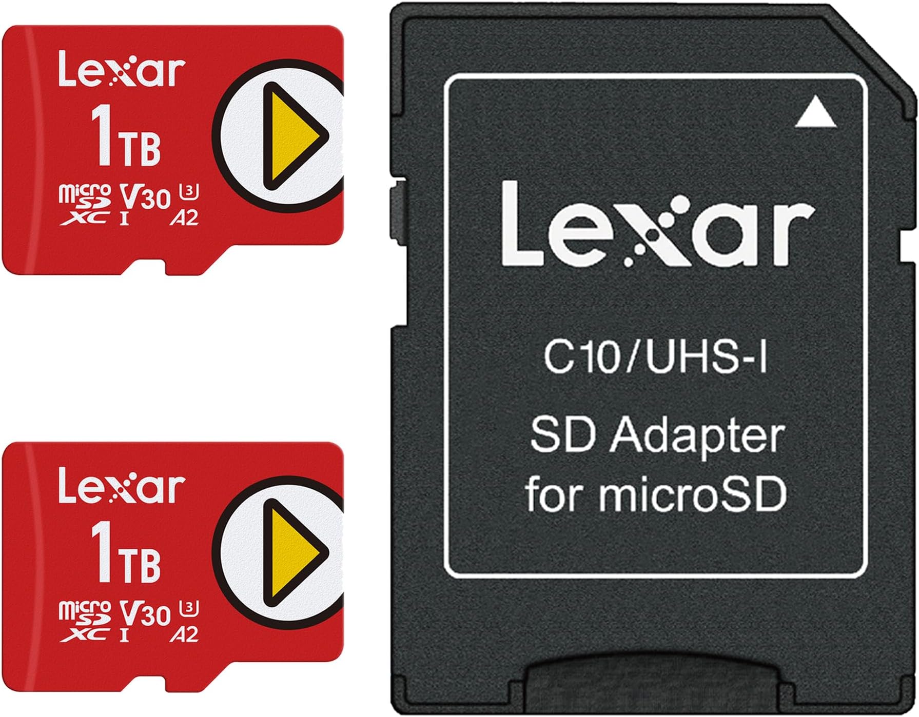 Lexar 1TB (2-Pack) Play Micro SD Card w/SD Adapter, UHS-I, C10, U3, V30, A2, Full HD, Up to 160/100 MB/s, Expanded Storage for Nintendo-Switch 1, Gaming, Smartphones, Tablets (LMSPLAY001T-B2ANU)