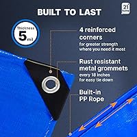 Vista 6 de Lona de polietileno azul resistente de 8 x 10 pies, resistente a los rayos UV, impermeable, resistente a la intemperie, lona multiusos