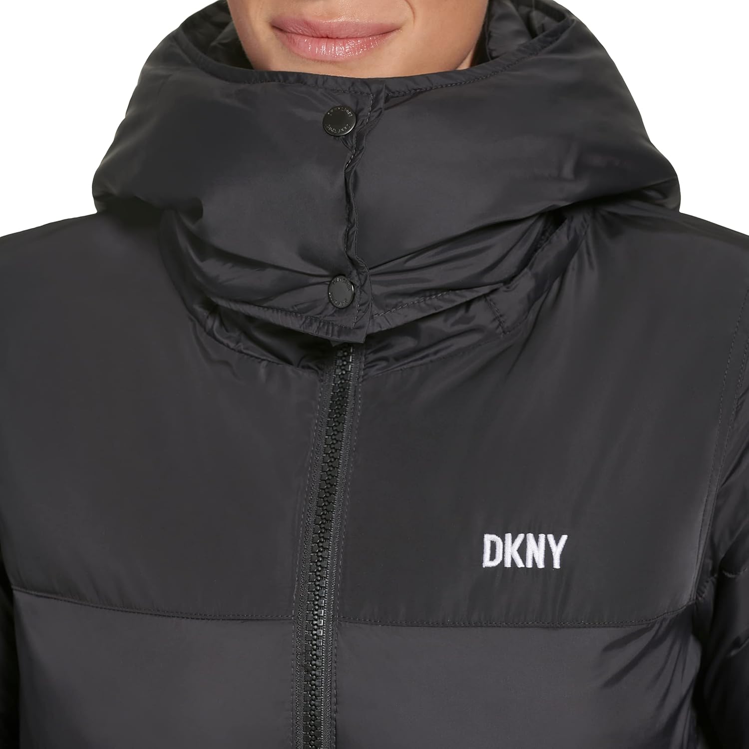 DKNY womens Sport Sport Colorblock Logo Puffer W/Removeable Hood - Image 4