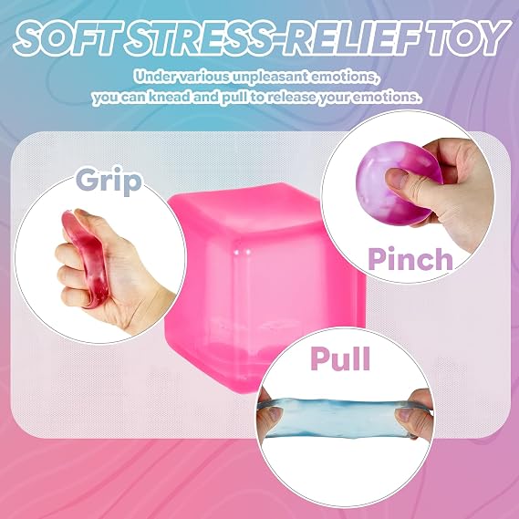 3Pcs Squeeze Cube Squishy Toys, Stress Relief Fidget Toy 3.5cm