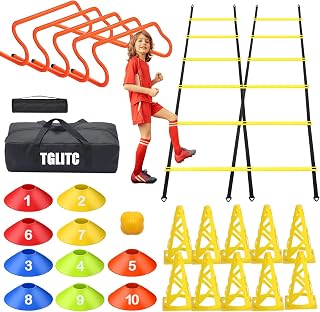 Agility Ladder & Speed Hurdles Soccer Training Equipment Kit Football Training| Footwork Drills | Cones Goalkeeper Practice Equipment for Kids Youth Adult