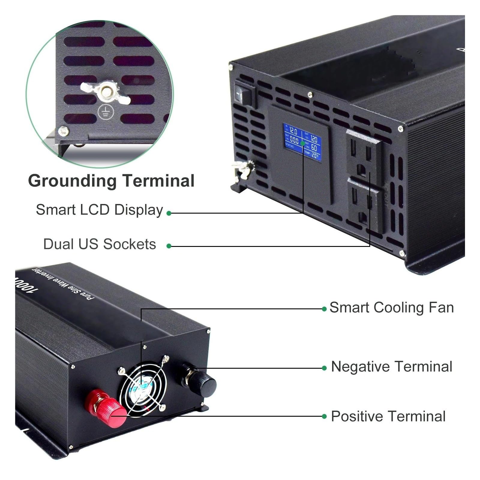 Convertidor Adaptador Electrodomésticos 12V/24V/36V/48V CC 110/120V/220V/230V/240V 1KW 2KW 3KW Fuera Red Inversor Onda Sinusoidal para Pura Panel Solar Batería inversor