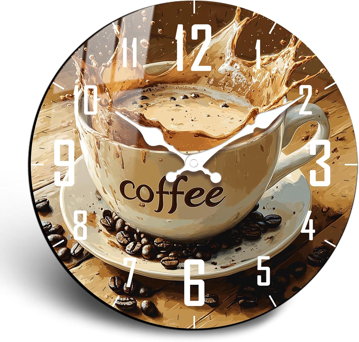 Extra Large Farmhouse Wall Decor Clock, Retro Wooden Wall Clock – Coffee Cup Design Silent Non-Ticking Clocks Battery Operated 20 Inch for Office, Living Room