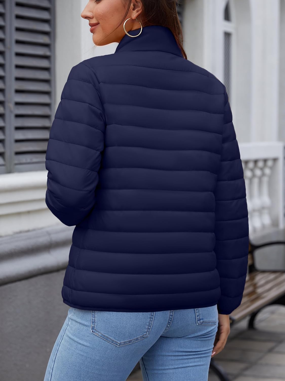 SMENG Women's Lightweight Quilted Puffer Jackets Full-Zip Stand-collar with 4 Pockets Padded Fleece Jacket Coat