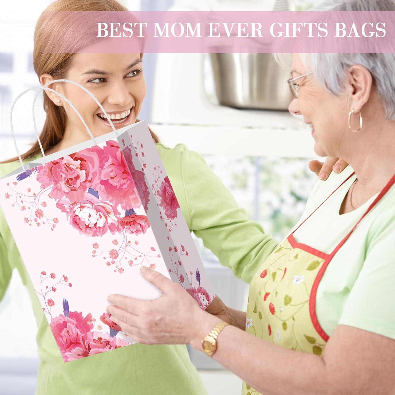 Thenshop 24 Pcs Mother's Day Gift Bags Bulk Happy Mother's Day Gift Paper Bag with Tissue Paper and Handle Best Mom Ever Wrapping Supplies for Mom Theme Party Decation Favors