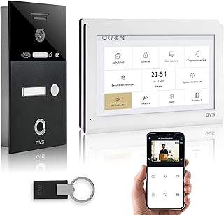 GVS - IP Video Türsprechanlage mit Türöffner, Fingerprint & RFID, HD Kamera, 2X 10 Zoll Monitor & App - Smarte Video Türklingel mit Kamera & Gegensprechanlage für 1 Familienhaus (AVS5446U)