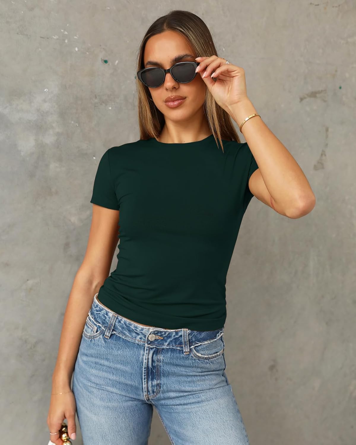 Abardsion Women's Casual Basic Going Out Crop Tops Slim Fit Short Sleeve Crew Neck Tight T Shirts 2026 - Image 2