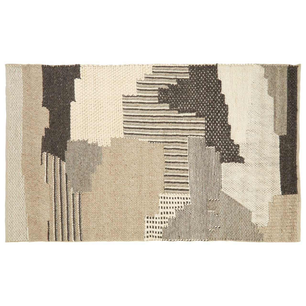 Large Patchwork Rug - Tribal-Inspired - Muted Colours - Wool & Cotton Blend - Handcrafted - 240x150cm