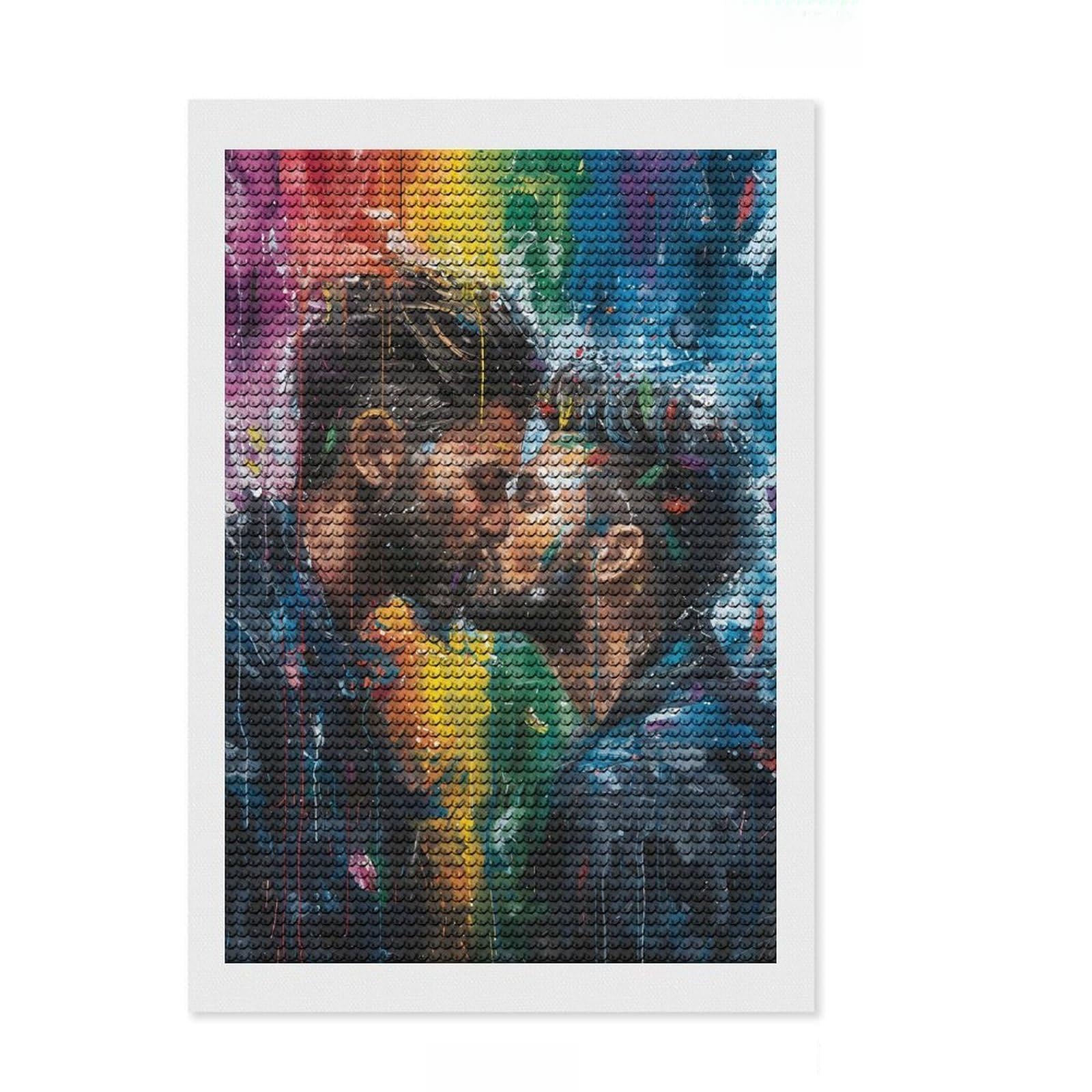 Junmoney Rainbow Kiss Diamond Art Canvas 8"x12", Easy to Follow Symbols, Easy Handmade Project, Boho Decor, Holiday Gift Idea