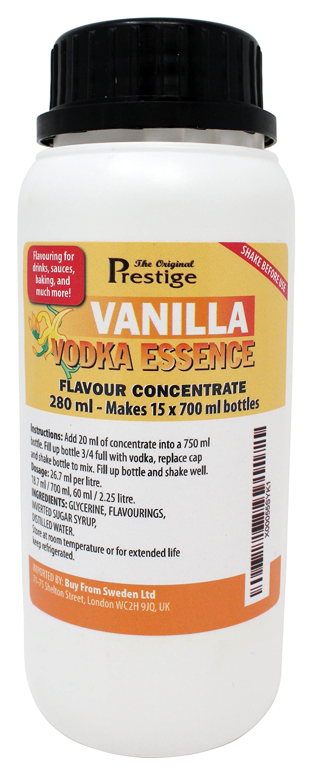 The Original Prestige - Vanilla Flavouring Essence Concentrate 280 ml – Add 20 ml into 750 ml – for Drinks and Beverages Mixers, Homebrewing and More