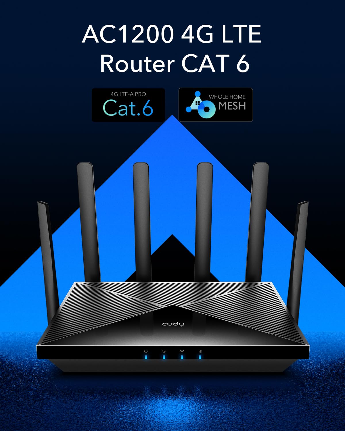 Cudy Router 4G+ LTE Cat.6 300 Mbps WiFi AC 1200 Mbps, Qualcomm Chipset, 4 x SMA per Antenna Estern, Dual SIM, Dual Band AC1200, 4 porte Gigabit, OpenVPN, WireGuard, Blocco banda, TTL, a comando