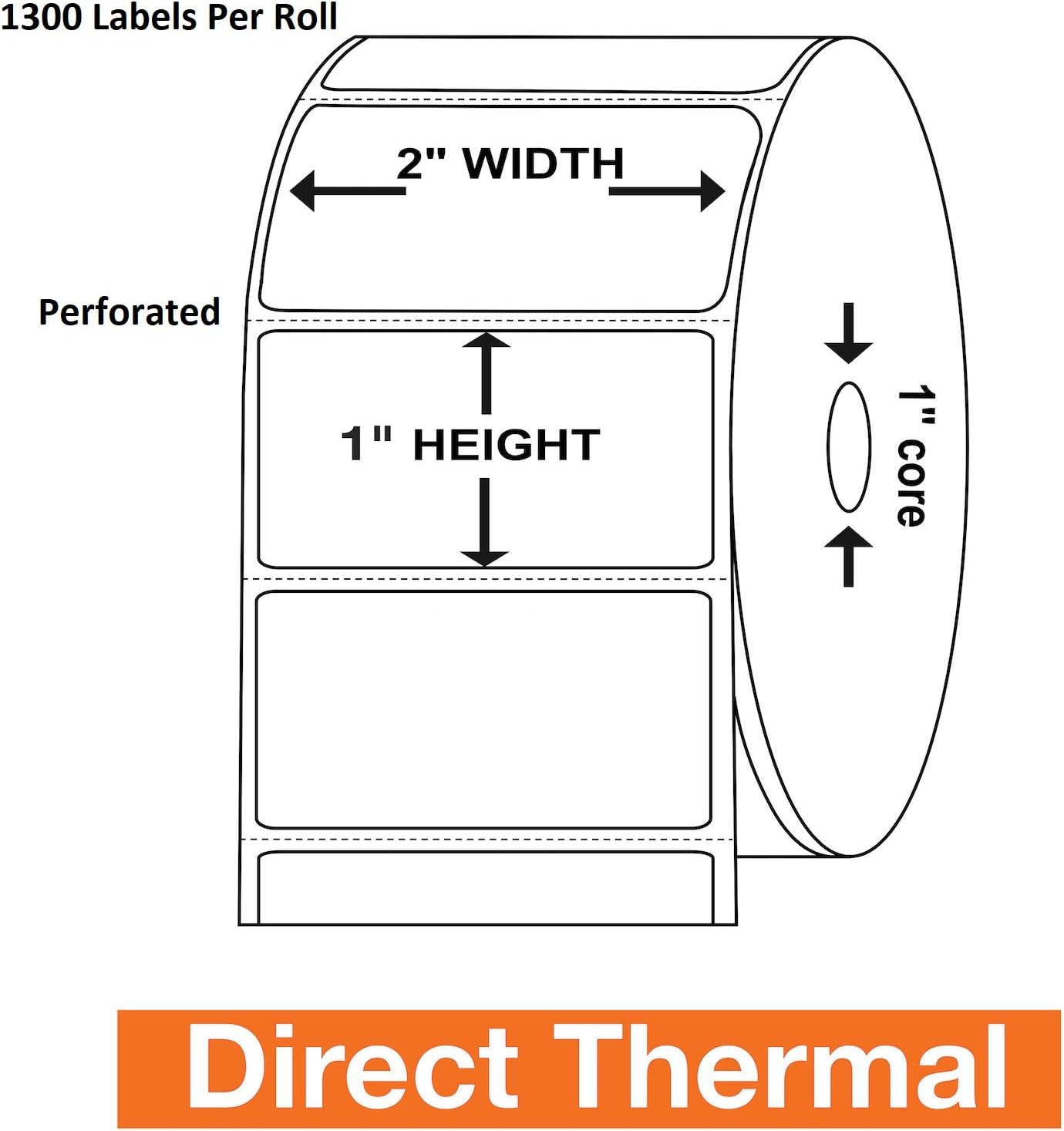 2" x 1" Direct Thermal Labels - Premium Resolution & Adhesive / 1300 Labels Per Roll Perforated (12 Rolls)