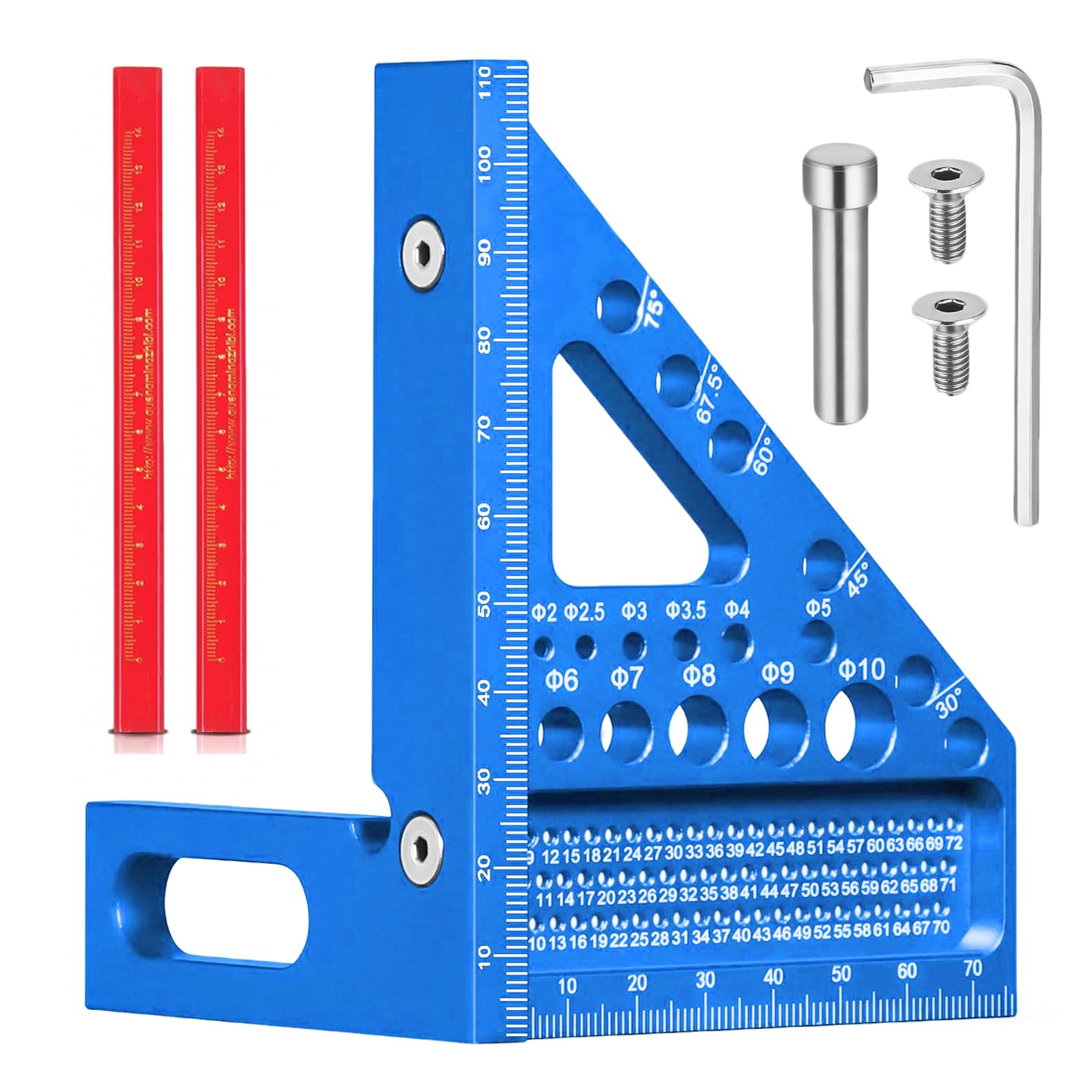 3D kątownik wielofunkcyjny, kąty 22,5-90 stopni, stop aluminium, kątomierz, wysokiej precyzji Speedmarker, kątownik stolarski z 2 rylcami do obróbki drewna dla stolarzy inżynierów (niebieski)