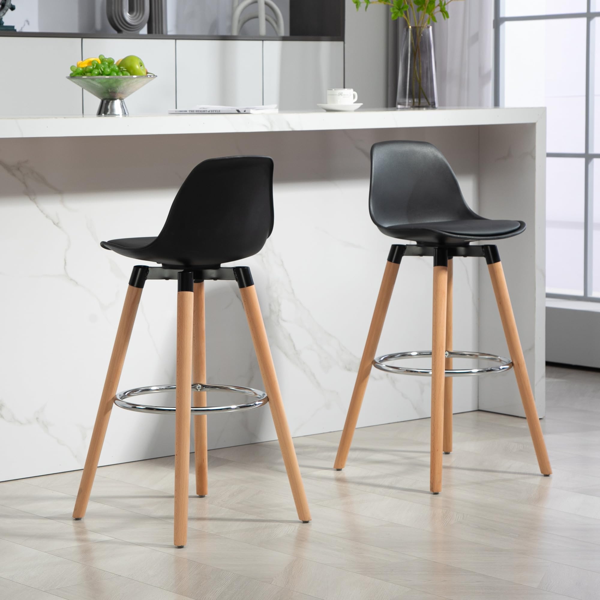HOMCOM Lot de 2 Tabourets de Bar, Pieds en Bois, Style Moderne, Noir