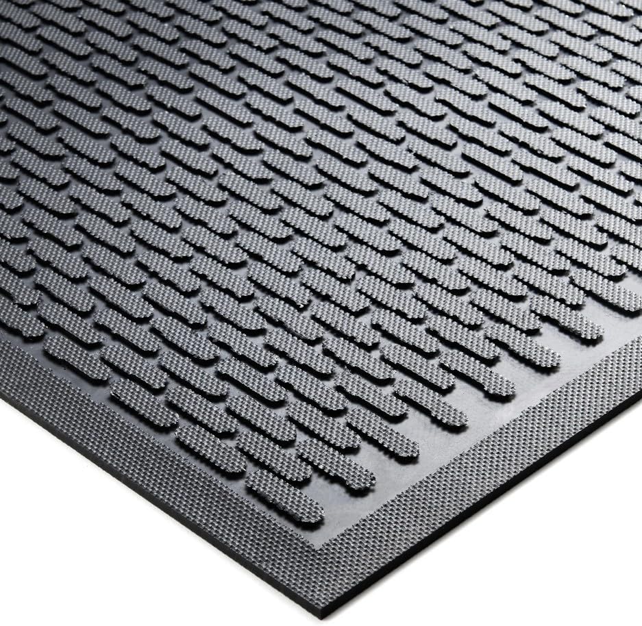 Kleen-Scrape Rubber Commercial-Grade Entrance Mat, Black Ribbed 4x6 Industrial Floor Mat with Flat Back