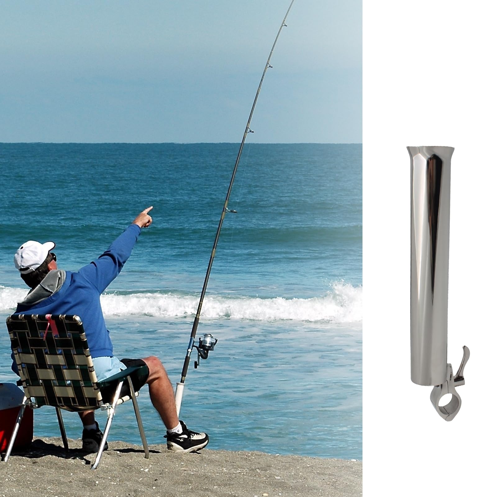 Supporto per canna da pesca in acciaio inox con morsetto per kayak