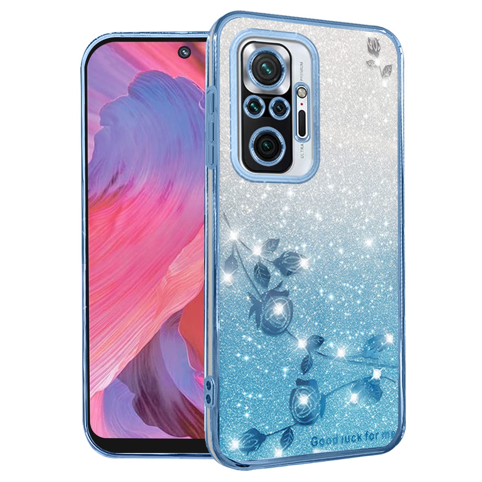 XINYEXIN Funda Glitter Para Xiaomi Redmi Note 12 4G, Carcasa Teléfono Antigolpes Transparente Bling Sparkle, Ultra Delgado Cute Brillante Para Niñas Y Mujeres - Azul